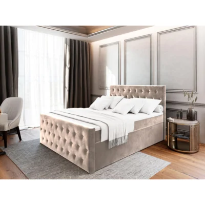 MASSENO Boxspringbett FONDI in Beige, Liegefläche 140x200 cm – mit Bettkasten